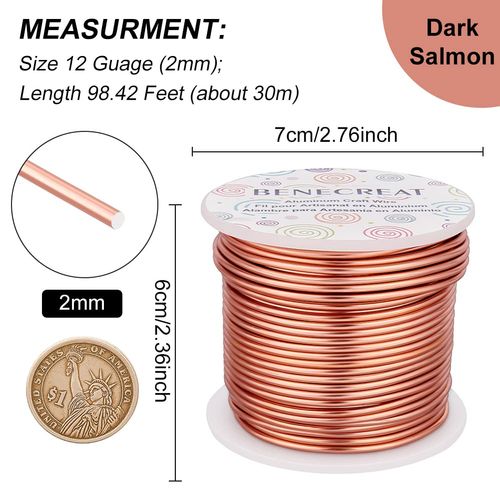BENECREAT 12 Gauge(2mm) Aluminum Wire 100FT(30m) Anodized Jewelry Craft Wire for Bonsai Trees, Modelling, Floral, Arts Crafts Making - Copper