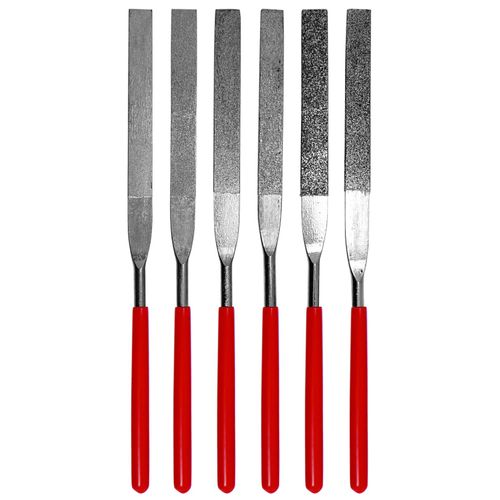 SE 74330DF 6-Piece Flat Diamond Grit File Set - Multi-Grit for Metals, Glass, Stones - 7" Length, 2" Diamond Surface, Round Handles - Includes PVC Pouch