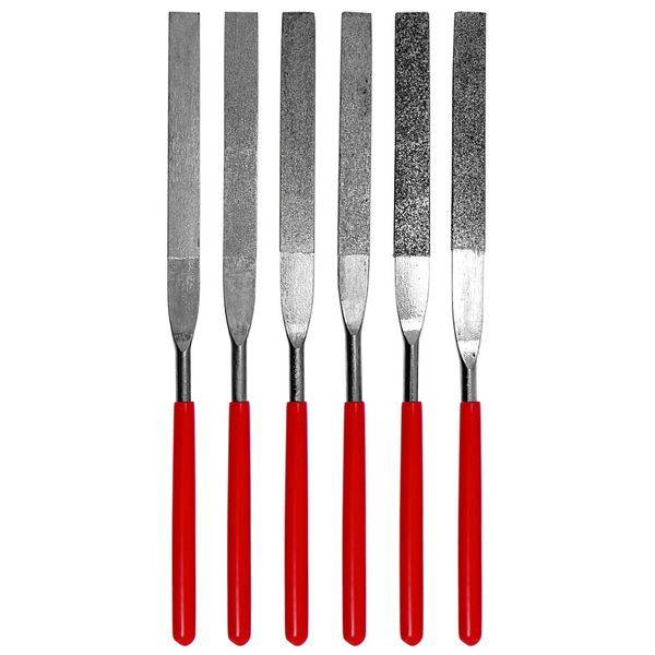 SE 74330DF 6-Piece Flat Diamond Grit File Set - Multi-Grit for Metals, Glass, Stones - 7" Length, 2" Diamond Surface, Round Handles - Includes PVC Pouch