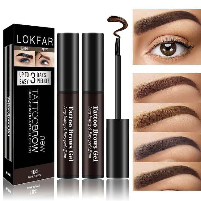 LSxia 2 Pcs Peel Off Tattoo Eyebrow Gel Set, Natural Color Eye-Brow Gel Long-Lasting Waterproof Eyebrow Tattoo, Easy Peel Off Eyebrow Brow Tattoo Makeup -Up To 3 Days (Dark Brown)