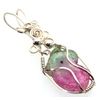 Watermelon Solar Quartz Gemstone Silver Plated Wire Wrapped Pendant