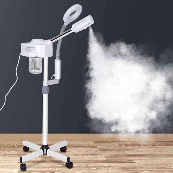 2in1 Facial Steamer on Wheels Ionic Ozone w/5X Magnifying Lamp Hot Mist Function