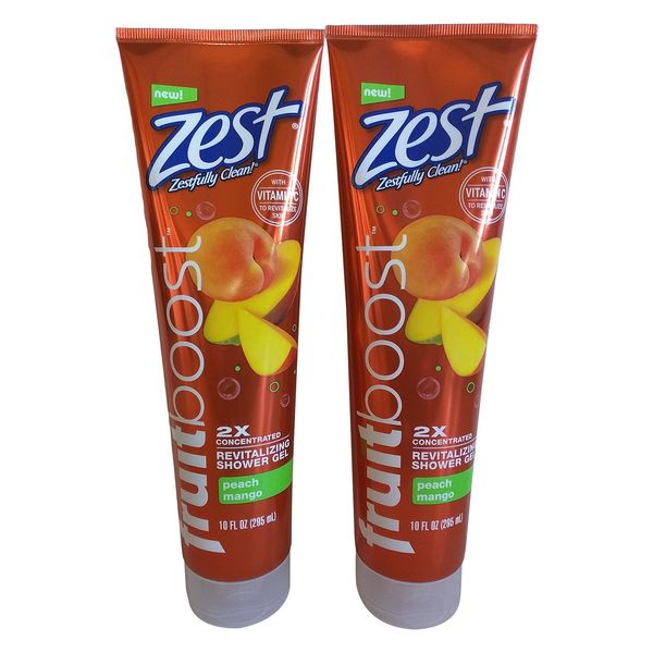 Zest Fruit Boost Revitalizing Shower Gel, Peach Mango, 10 oz., 2 Piece