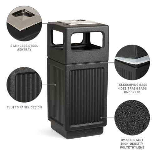 Safco Canmeleon Garbage Can for Indoor and Outdoor Use, Durable & Weather-Resistant Trash Receptacle with Ashtray, 30 Gallons