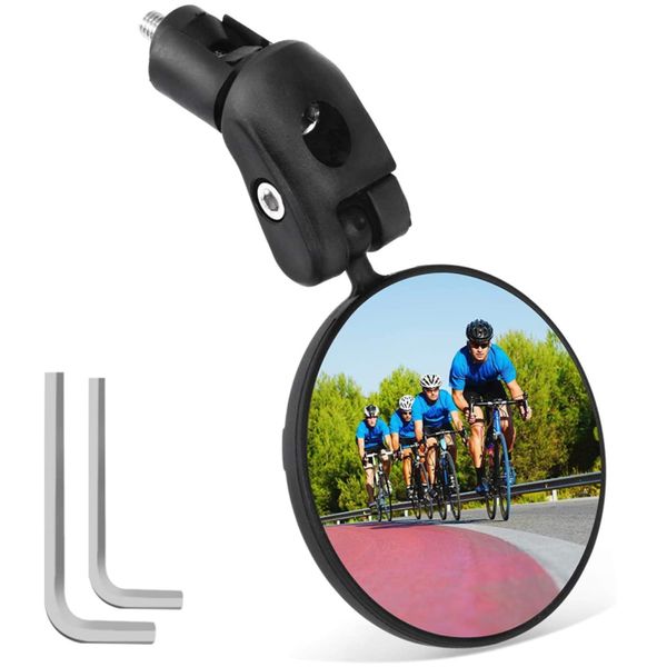 Hordlend zdhsj-72 Bicycle Rearview Mirror, Bar End Mirror, Bicycle Mirror, Round, Convex Wide Angle, 360° Rotation, Wide Viewing Angle, Includes Mounting Tools, Black (1 Piece)