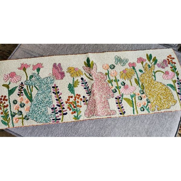 Easter Beaded Table Runner Pastel Bunny Butterfly Floral New