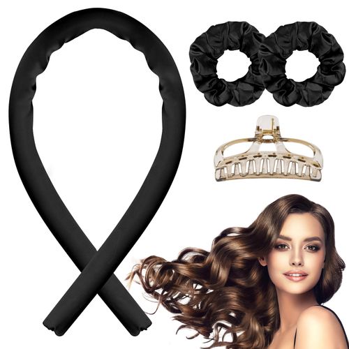 Bigodini per ricci senza calore, bigodini in raso, set di acconciature fai da te per capelli lunghi, Bigodino Fascia Capelli, Heatless Hair Curler, Fascia Bigodino Lungo Per capelli lunghi e medi-Nero