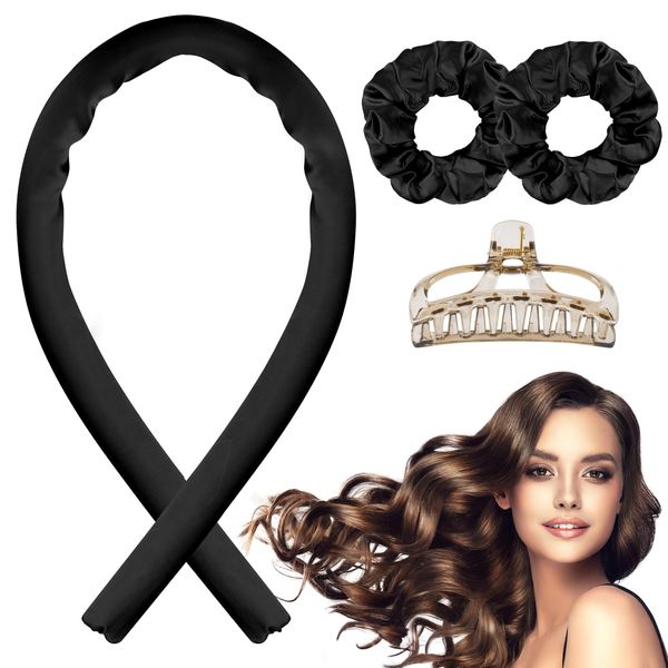 Bigodini per ricci senza calore, bigodini in raso, set di acconciature fai da te per capelli lunghi, Bigodino Fascia Capelli, Heatless Hair Curler, Fascia Bigodino Lungo Per capelli lunghi e medi-Nero