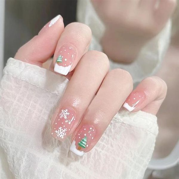 Short nail tips, fake nail tips, short nails, Christmas design, DIY nails, easy gel nails, nail stickers, cute Christmas, party, photography accessories, eye-catching, popular Christmas, fake nail supplies, 48 sheets, double-sided tape included (French st