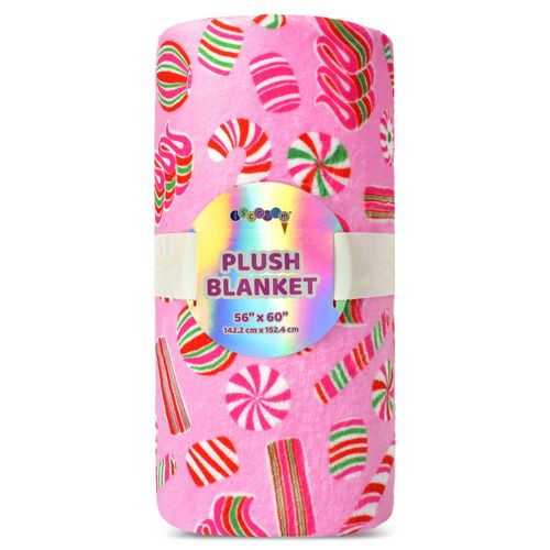 iscream Sweet Holiday Silky Soft Plush 56" x 60" Premium Fleece Print Throw Blanket - Pretty Peppermint