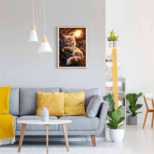 GDYEEH DIY 5D Cute Fox Diamond Art Kits, Round Full Drill Sparkling Fantasy Fox Diamond Painting Picture, Moonnight Painting by Numbers Art Kits for Adults Beginners Home Wall Decor 12x16 inch