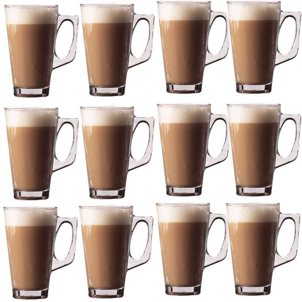 Taylor & Brown 240ml Pack of 12 Latte Glasses Mugs - Ideal for Tea Coffee Latte Cappuccino Espresso Hot Chocolate - Compatible with Most Coffee Machines