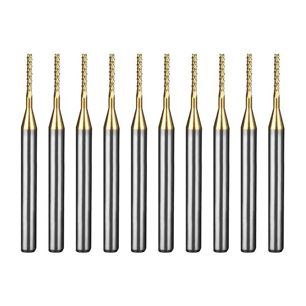 WEXWE Tools 10Pcs 1.0mm TiN Coating Solid Carbide End Mill Engraving Milling Cutter CNC Router Bits for PCB Machine, 1/8" Shank 1BOX