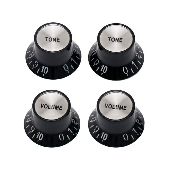 Metallor Electric Guitar Top Hat Knobs Speed Control Knobs 2 Volume 2 Tone Compatible with Les Paul LP Electric Guitar Parts Replacement (Black)