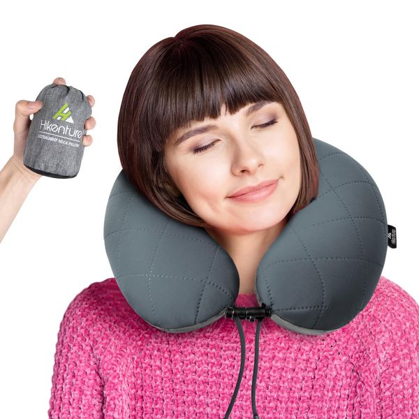 Hikenture Neck Pillow, Ultra Lightweight, Compact Storage, 2.8 oz (80 g), Cover, Washable, Size Adjustable, Convenient to Carry, Suitable for Airplanes, Cars, Bullet Trains, Buses, U-Shaped, Portable