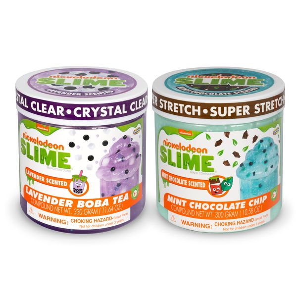 Nickelodeon Slime Pack of 2 - Lavender Boba Tea & Mint Chocolate Chip Slime Jars Super Stretch Scented Slime for Kids