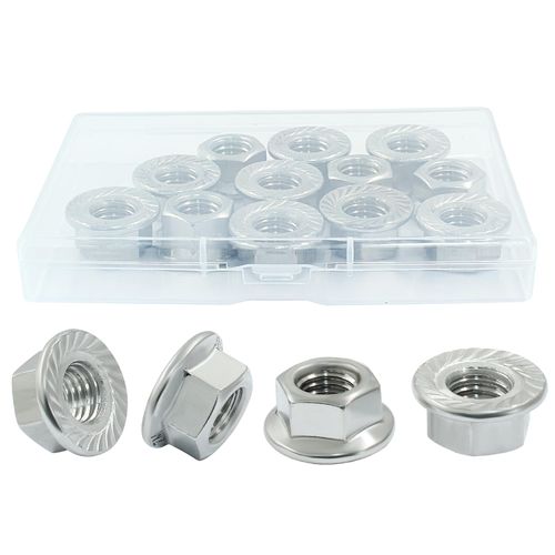 Murtenze 12Pcs M12 Serrated Flange Hex Nuts, 304 Stainless Steel Hexagon Flange Nuts, Bright Finish Hex Lock Nut (M12 x 1.75mm)