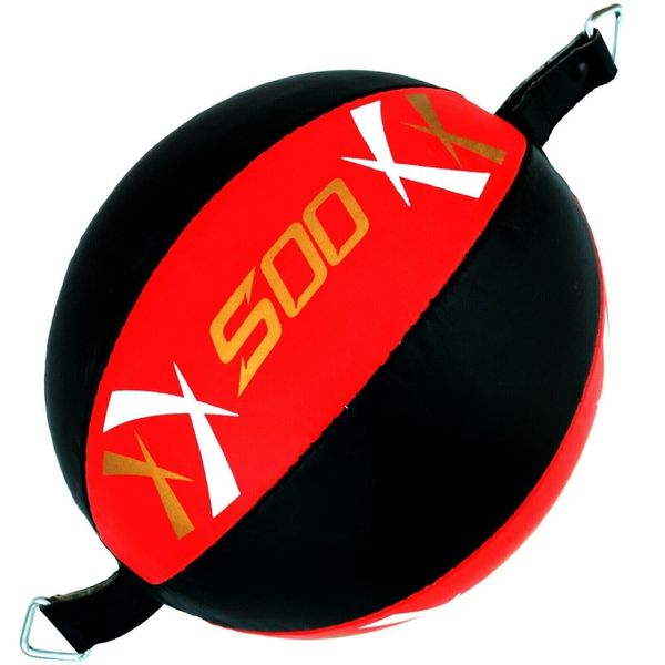 Leather Double End Dodge Speedball Bag MMA Boxing Training Floor to Ceiling Punch Bag Punching Speed Ball Boxing Trainer (Red/Black)