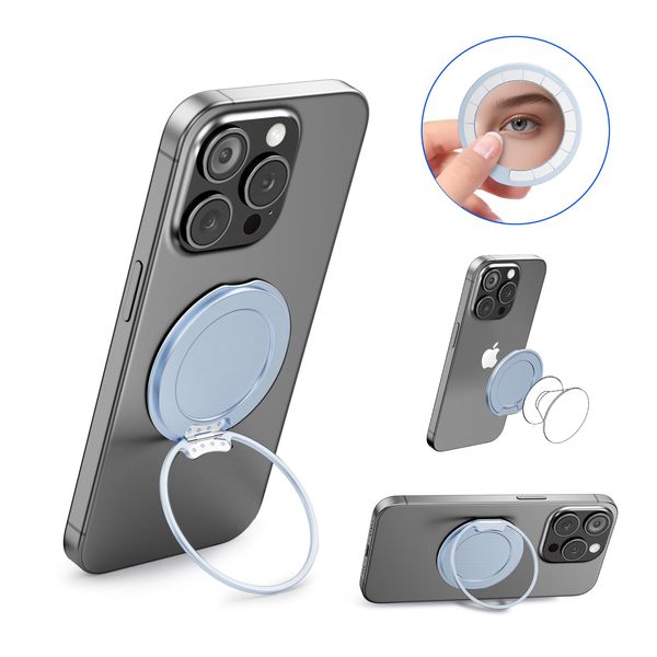 AUROX Phone Grip Magnetic Base R Stand Compatible with PopSocket, Magnetic Desk Phone Stand, Socket Grip Base for iPhone 16/15/14/13/12 Series & for MagSafe Case, Compact Makeup Mirror, Blue