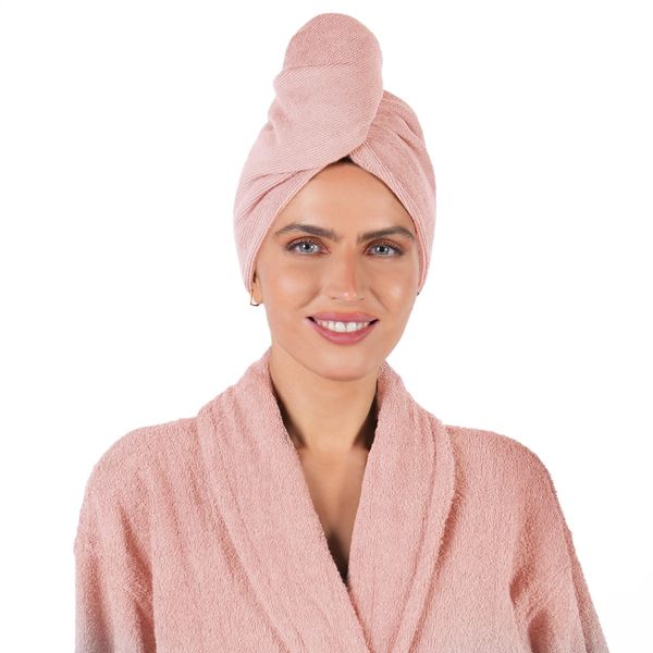 Brentfords Hair Turbans for Wet Hair Set of 3, Head Towels Wrap for Women Super Quick Absorbent Microfibre Towel Hair with Button, Thick Long Curly Wet Hair Blush