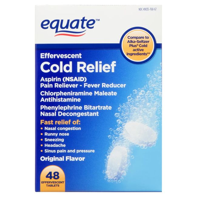 Equate Effervescent Cold Relief Tablets 325 mg 48 Count Tablets Original Flavor