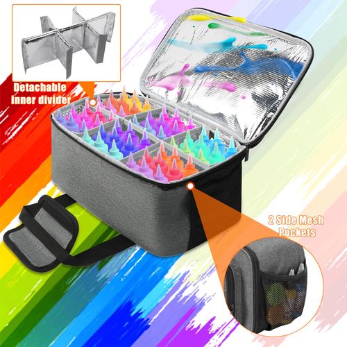 Acrylic Paint Organizer Bag, Paint Storage Bag Hold Up to 54 Bottles (2 oz), Art Supply Storage Case with Aluminum Foil Liner Craft Paint Organizer for Paint Brushes Paint Tubes