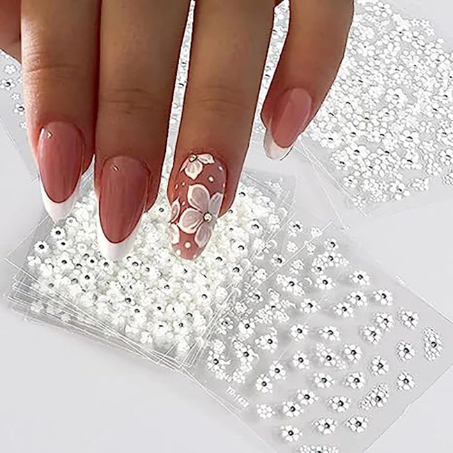 30 Sheets Flower Nail Stickers 3D Embossed Engraved Nail Decals Rhinestone Nail Decals Spring Summer Nail Art Stickers for Gel Nails Self-Adhesive Nail Art Supplies for Women Manicure Decorations