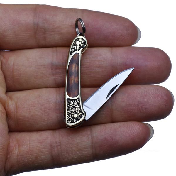 JPCRMOV Mini Knife, Ultra Small Folding Knife, Compact Folding Knife, Outdoor, Camping, Knife Folding, Key Holder Included, Ultra Lightweight, Only 9 Grams (Snake Wood)