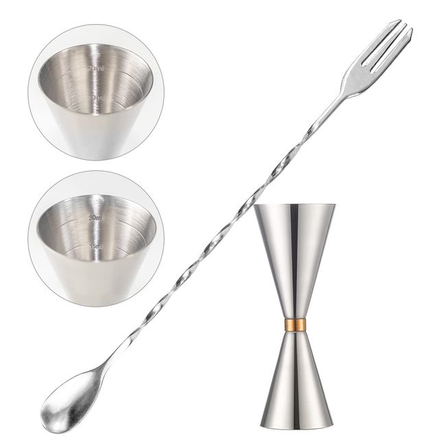 TAOTOO Jigger Cup Graduated Measuring Cup 30ml/45ml Bar Spoon 30cm Muddler Cocktail Measuring Cup Jigger Cocktail Shaker Set Bartender Bar Supplies Stainless Steel Highball Liquor