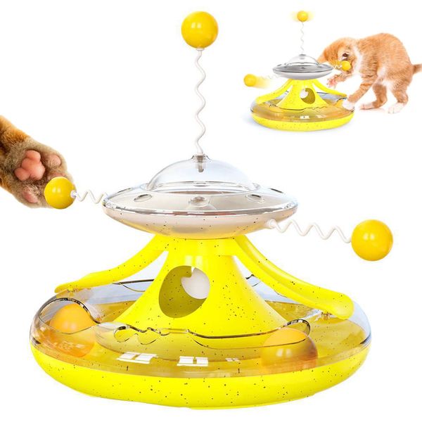 Cdipesp 3 in 1 Interactive Cat Toys Balls Cat Fidget Spinner Treat Toys Windmill Cat Food Dispenser Toys Cat Slow Feeder Dry Food Cat Teaser Wand for Indoor Cats