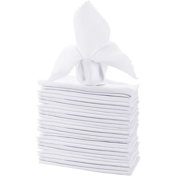 Jucoan 24 Pack White Cloth Napkins, 43x43cm Polyester Dinner Table Napkins Washable, Reusable for Dinning Restaurant Hotel Weddings Parties