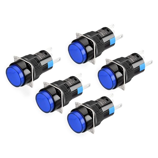 Heschen 16mm Round Momentary Push Button Switch 1NO 1NC 24V LED Lamp 5 Pack (Blue)