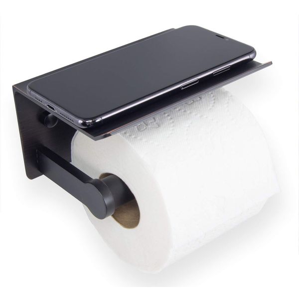 Reversible Toilet Paper Holder with Phone Shelf, Modern Style (Oil Rubbed Bronze, Single)