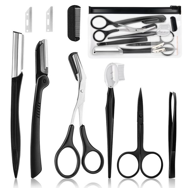 Professional Eyebrow Care Set, 9 Pieces Eyebrow Trimming Set, Stainless Steel Tweezers, Small Scissors, Eyebrow Scraper, Tool for Trimming Eyebrows for Men and Women