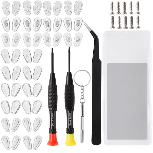 Anouney Eyeglass Repair Kit, 24 Pairs Screw-in Eyeglasses Nose Pads,Upgraded Eyeglass Non-Slip Nose Pad Replacement Kit with Eyeglass Screwdriver, Tweezers, Small Screws for Travel, Birthday Gift