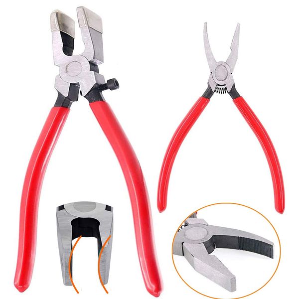 Qovydx 2Pcs Glass Grozer Running Pliers Glass Cutting Tool Kit Stained Glass Grozing Breaking Pliers Glasses Cutters Tools Starter Kits