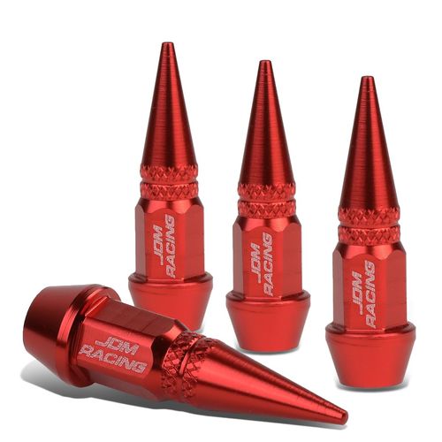 4PCS 45mm Polished Aluminum Tire Valve Stem Caps, Red Anodized and Powder-Coated Spiked Head Style, Dustproof Air Port Covers, Universal Fit for Car, Truck, SUV, Motorcycle Wheels