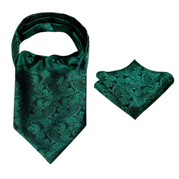 Alizeal Men's Modern Paisley Cravat & Pocket Square Set(Dark Green)