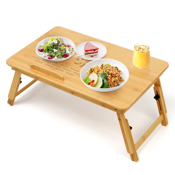 Lap Desk Bamboo Folding Bed Desk Adjustable Portable Tray Stand, 21"x13"