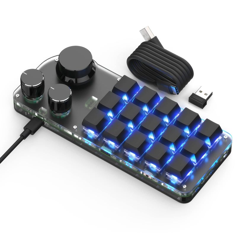 Macro Keyboard, One-Handed Keyboard, 15 Keys, Rotation Knob Included ...