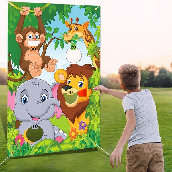 iPartycool Safari Animal Games, Animal Bean Bag Toss Game for Kids, Jungle Party Decorations,Fun Birthday Party Games Animal Toss Across Game for Kids Games Safari Birthday Decorations Party Supplies