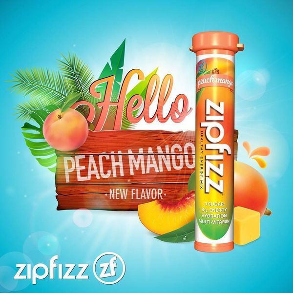 ZipFizz All Natural Energy Drink Mix PEACH MANGO (30 Tubes) * FAST SHIPPING *