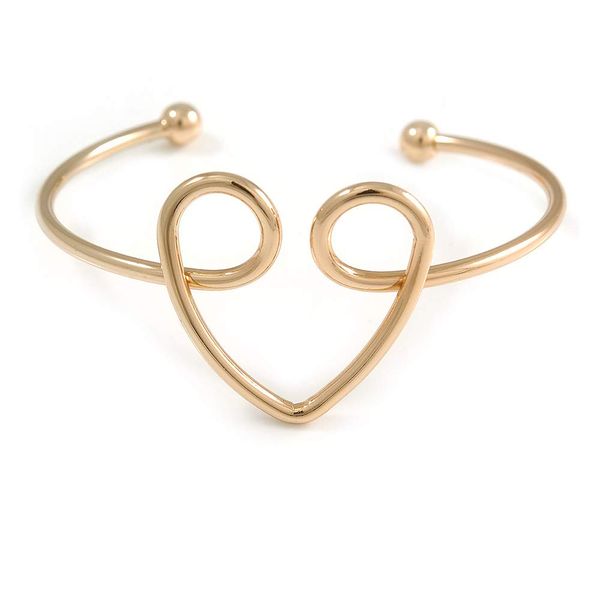 Avalaya Romantic Gold Plated Open Heart Bangle Bracelet - 18cm Long (Adjustable)