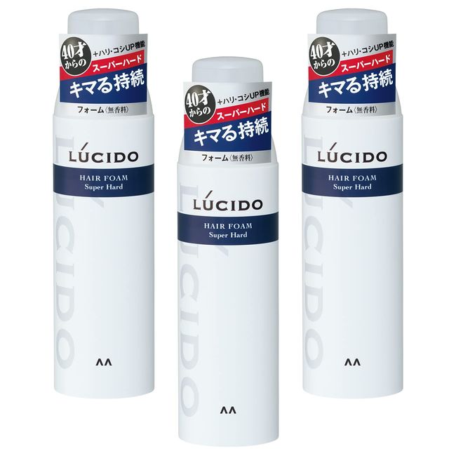 LUCIDO Super Hard Men's Hair Foam, Hair Enhanced, Unscented, 6.5 oz (185 g) x 3 Bottles