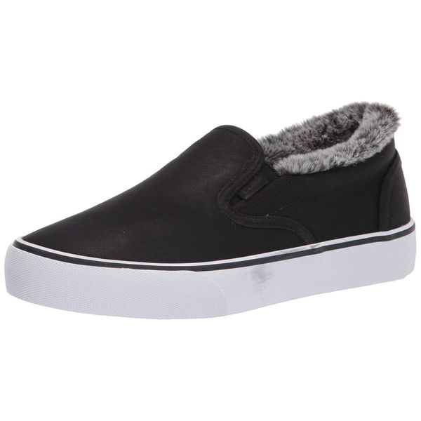 Lugz womens Clipper Lx Fur Classic Slip-on Fashion Sneaker, Black/White, 8 US