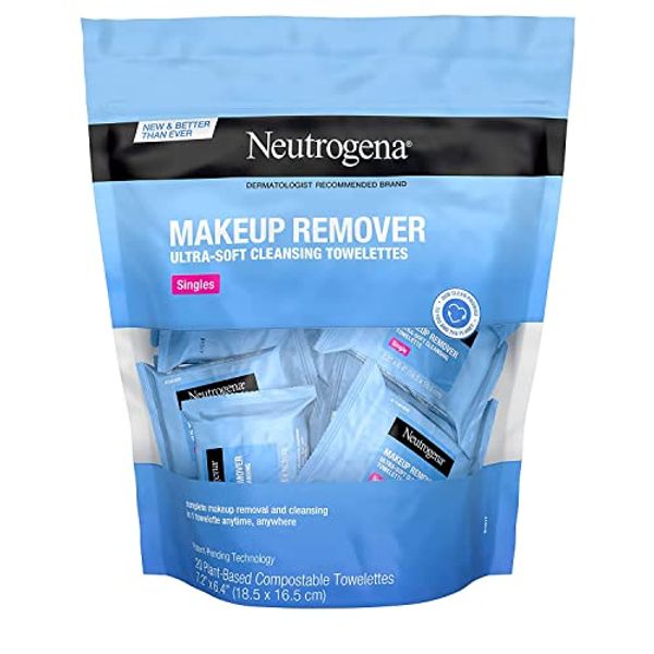 Neutrogena Makeup Remover Cleansing Towelette Singles, Daily Face Wipes to Remove Dirt, Oil, Makeup & Waterproof Mascara, Individually Wrapped, 20 ct (Pack of 3)