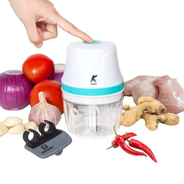 KONNEKT QuickBlend Mini Food Processor - 350ML BPA-FREE Bowl and Finger Peeler | Wireless and Electric Blender | Perfect for chopping Garlic, Onions, Meat and Baby Food | USB Charging (Mint Green)