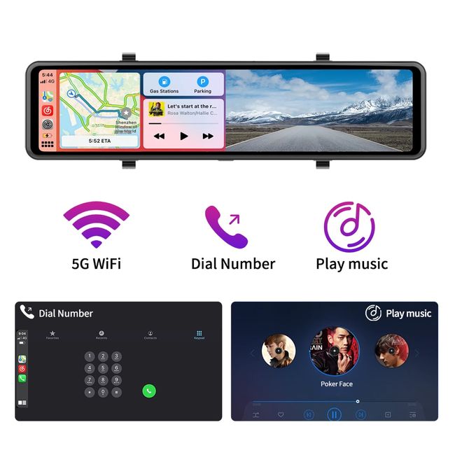 12 Mirror Dash Cam Wireless CarPlay Wireless Android Auto, Dash