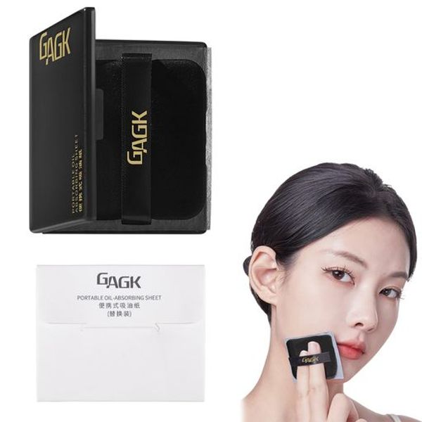 COOLLOODA Oil Blotting Paper with Puff Mirror, 200 Sheets, Oil Blotting Paper, Soft Oil Blotting Paper with Sponge Puff and Mirror, Makeup Touch-Up, Face Care, Sebum, Pores, Cosmetic Set, Compact, For Normal and Oily Skin, Unisex