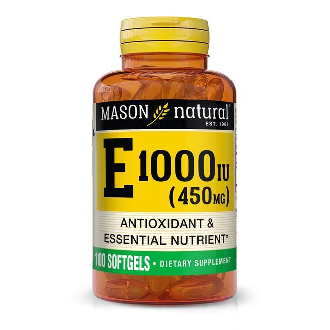 Mason Natural Vitamin E 45mg 1,000IU. Supports Skin & Eyes health, 100 Softgels